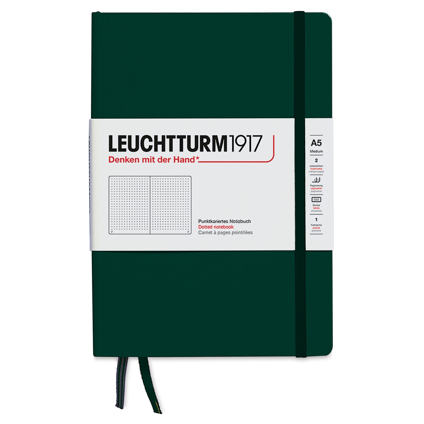 Leuchtturm1917 Dotted Hardbound Notebook - Forest Green, 5-3/4&#x22; x 8-1/4&#x22;