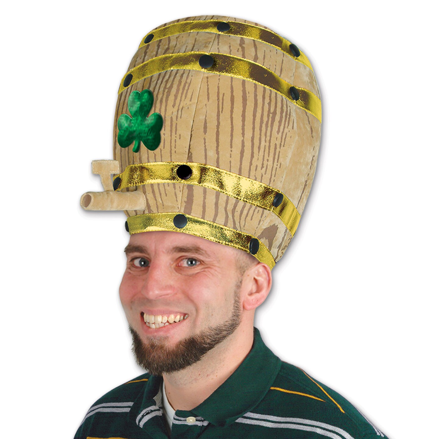 St. Patricks Theme - Plush Shamrock Beer Barrel Hat - Pack of 6