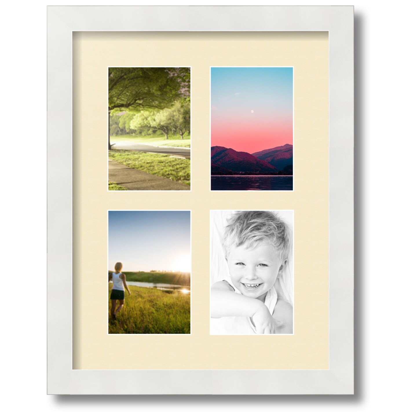 ArtToFrames Collage Photo Picture Frame with 4 - 4x6 inch Openings, Framed in White with Over 62 Mat Color Options and Regular Glass (CSM-3966-2)