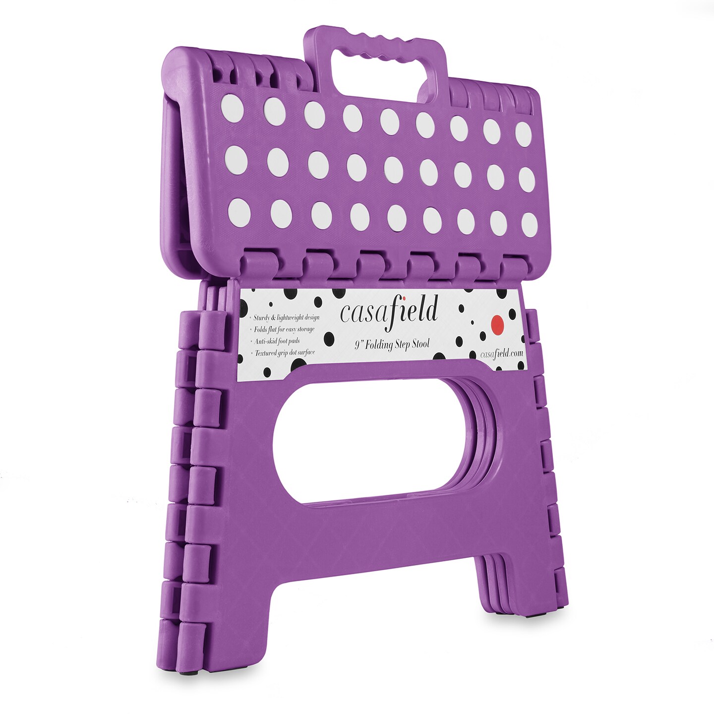 Casafield 9&#x22; Folding Step Stool with Handle, Purple - Portable Collapsible Small Plastic Foot Stool for Kids and Adults - Use in the Kitchen, Bathroom and Bedroom