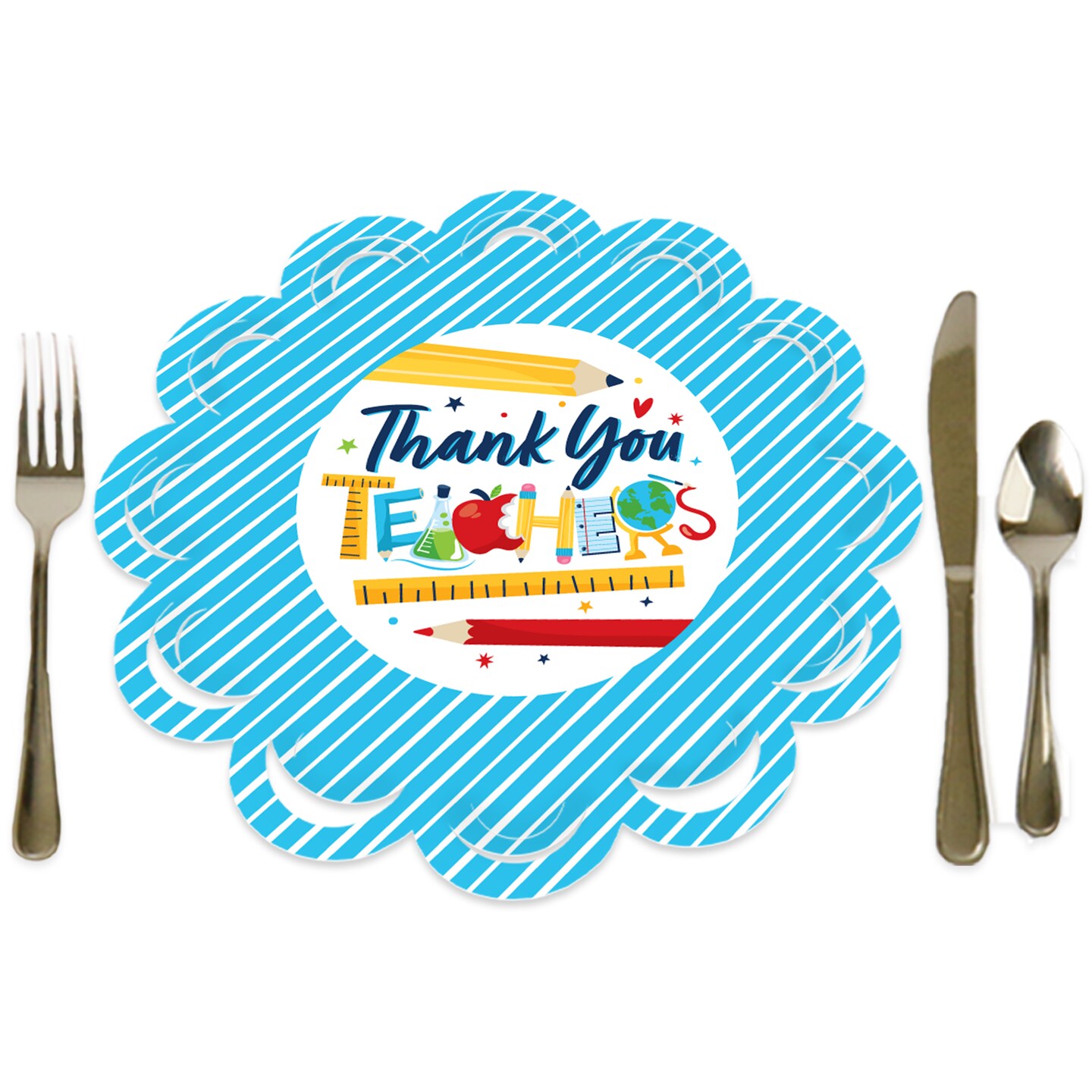 Big Dot of Happiness Thank You Teachers - Teacher Appreciation Round Table Decorations - Paper Chargers - Place Setting For 12