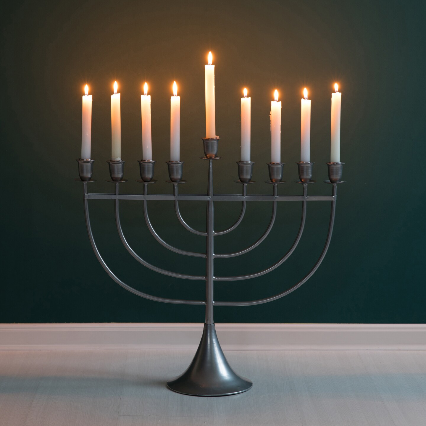 Modern Solid Metal Judaica Hanukkah Menorah 9 Branched Candelabra