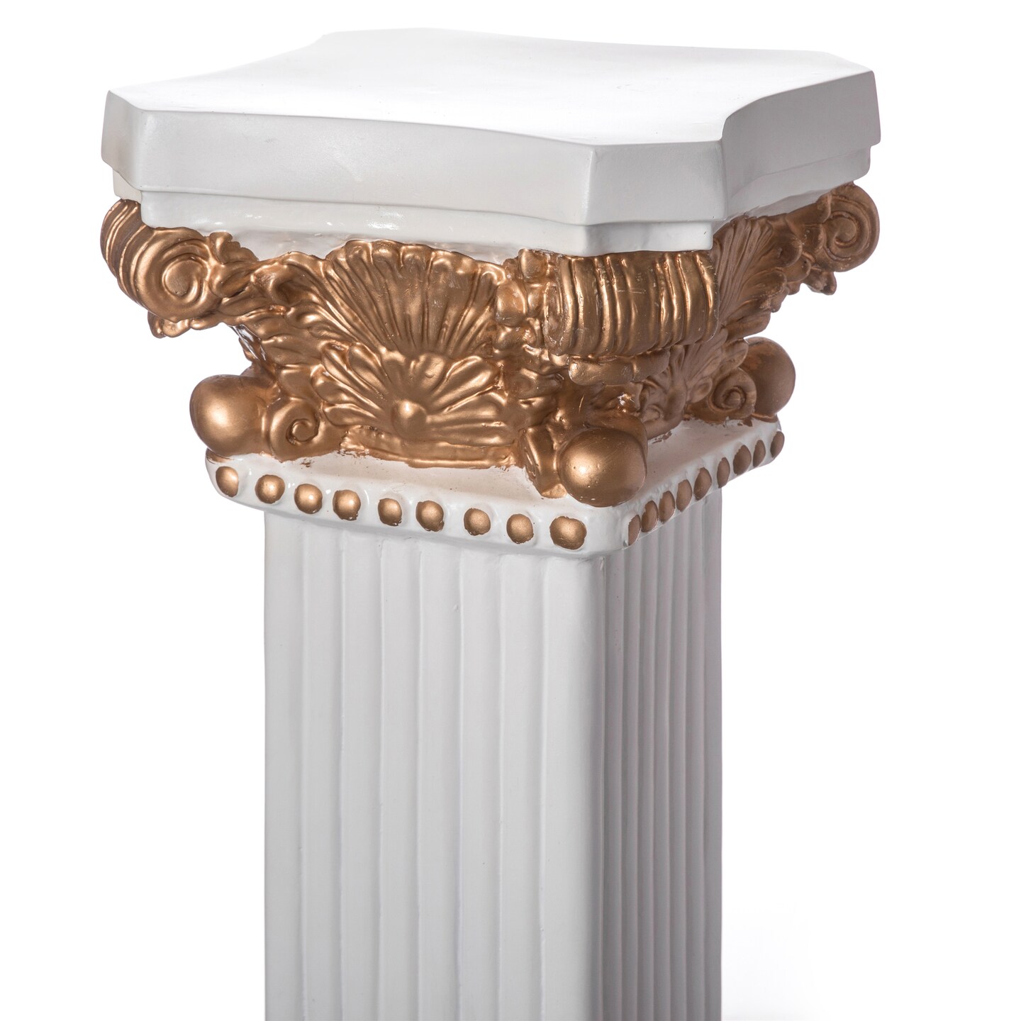 Decorative Fiberglass White and Gold Plinth Roman Style Column Ionic Piller Pedestal Vase Stand for Wedding or Party, Living Room, or Dining Room Decor - Photography Props - Sculpture Display - Greek-inspired Luxury Decor Piece with Ornate Gold Accen