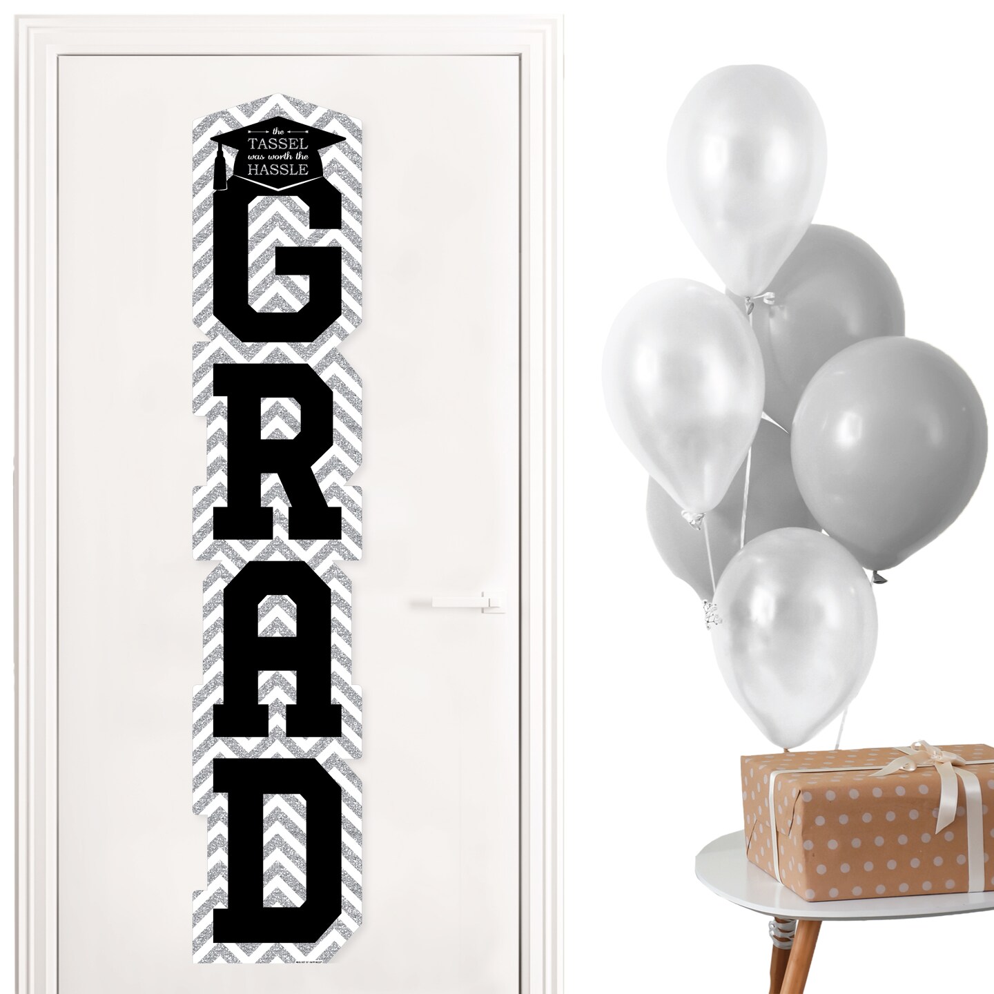 Big Dot of Happiness Silver Graduation Banner - Vertical Shaped Banner ...