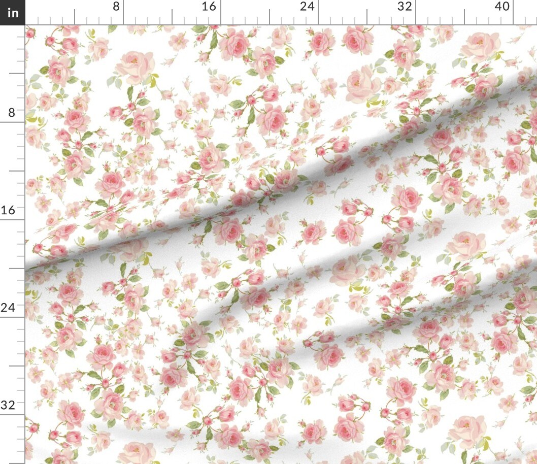 Petal Signature Cotton by the Yard or Fat Quarter Pink And White Rose Garden Botanicals Flowers Shabby Chic Vintage Inspired Custom Printed Fabric by Spoonflower