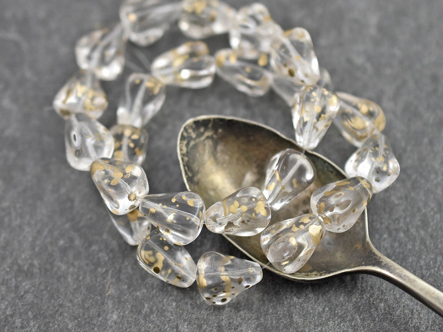 *12* 13x12mm Antique Gold Washed Crystal Vintage Style Drop Beads