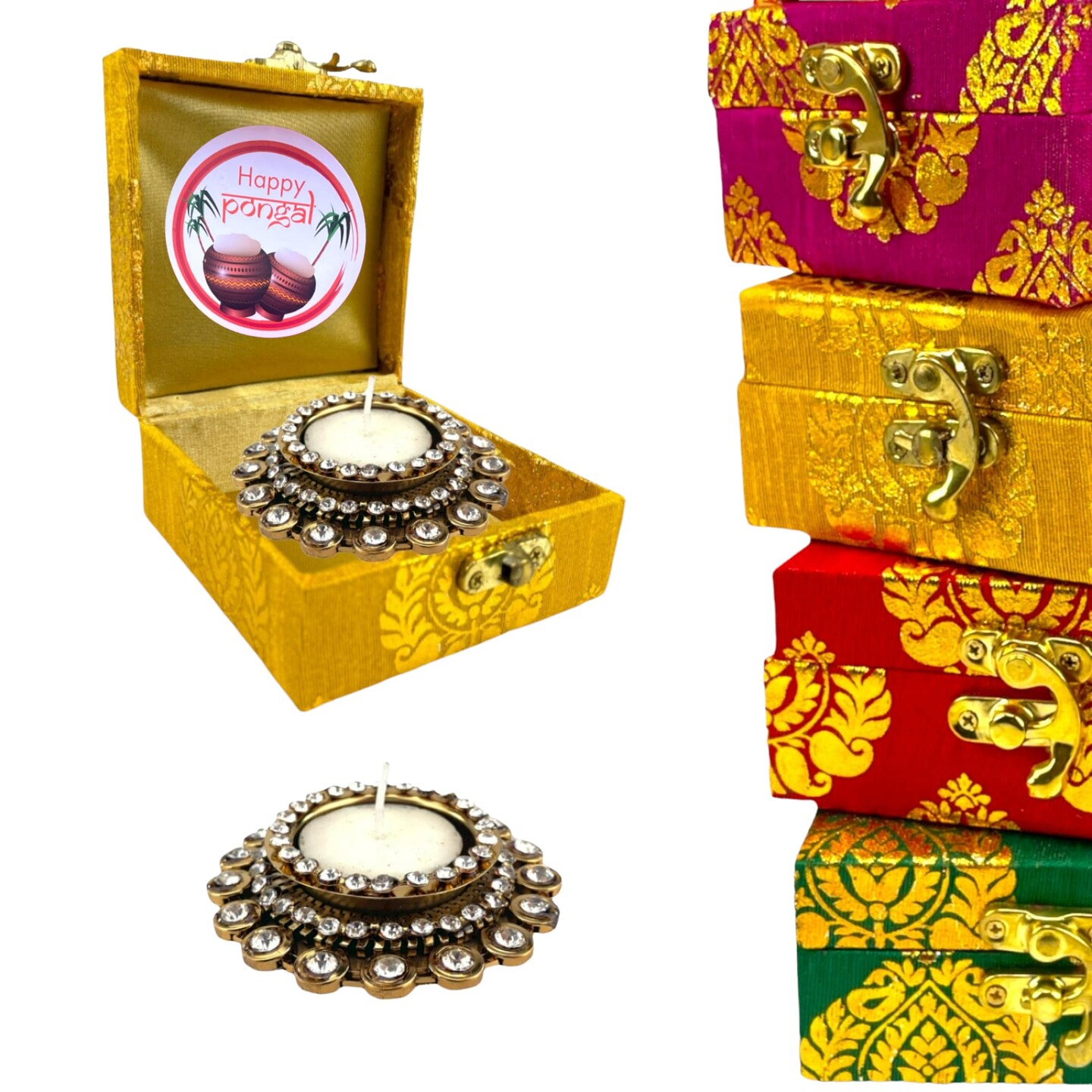 Pongal Gift Boxes, Candle Holder Ugadi Gift Box Hamper Basket, for Employees, Home Office Friends , Family &#x26; Relatives