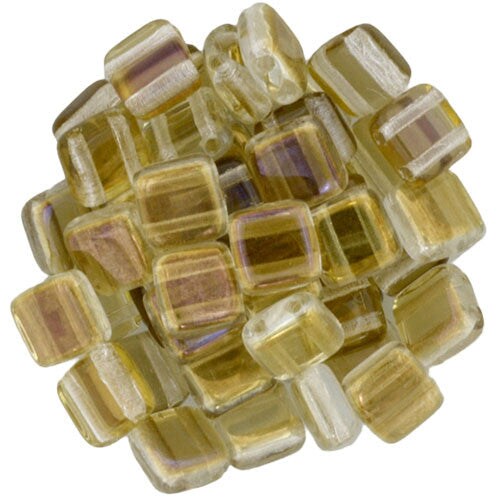 Czechmate 6mm Square Glass Czech Two Hole Tile Bead, Twilight Crystal