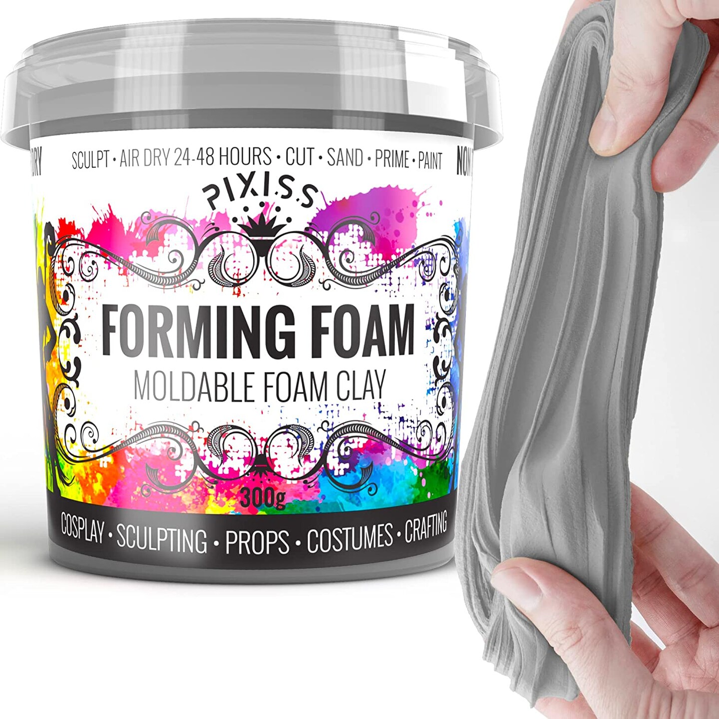 Pixiss Foam Clay Air Dry Modeling Clay 300 Gram Gray - Moldable Cosplay Soft Clay