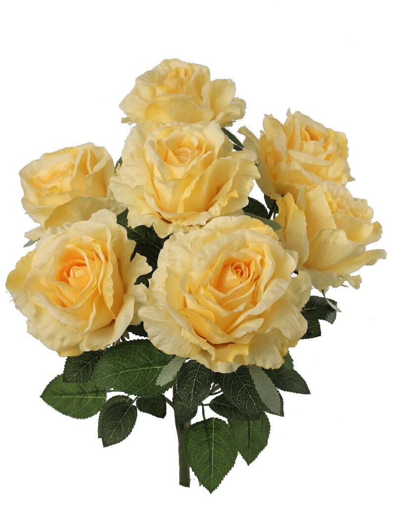 Sunny Yellow Silk Rose Bush - Lifelike Faux Flowers for Elegant Home Decor, Weddings, and Events - Add a Burst of Color with Top-Quality Artificial Blooms