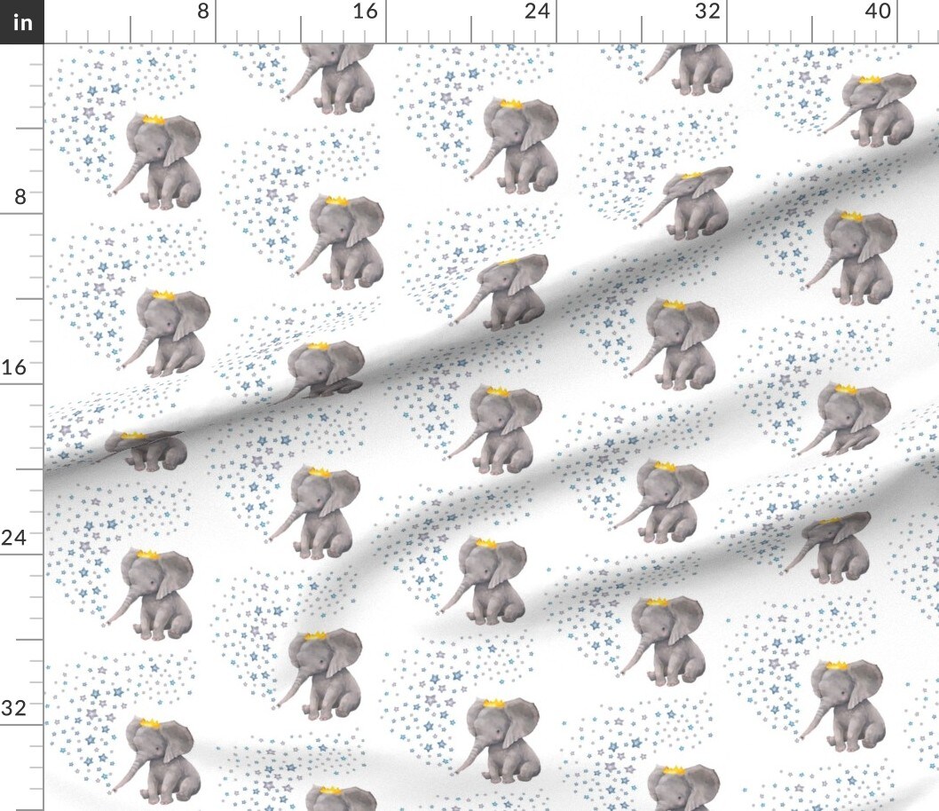 Boy Elephant Stars Mix & Match Nursery Grey Blue Custom Printed Fabric by Spoonflower Various Fabrics by the Yard or Fat Quarter
