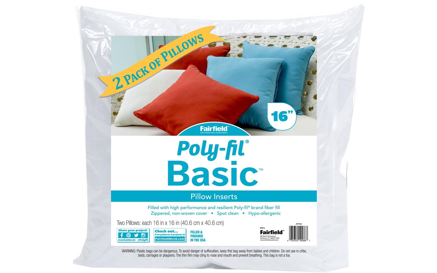 Poly Fil Basic 16''x16'' Pillow Inserts Value Pack