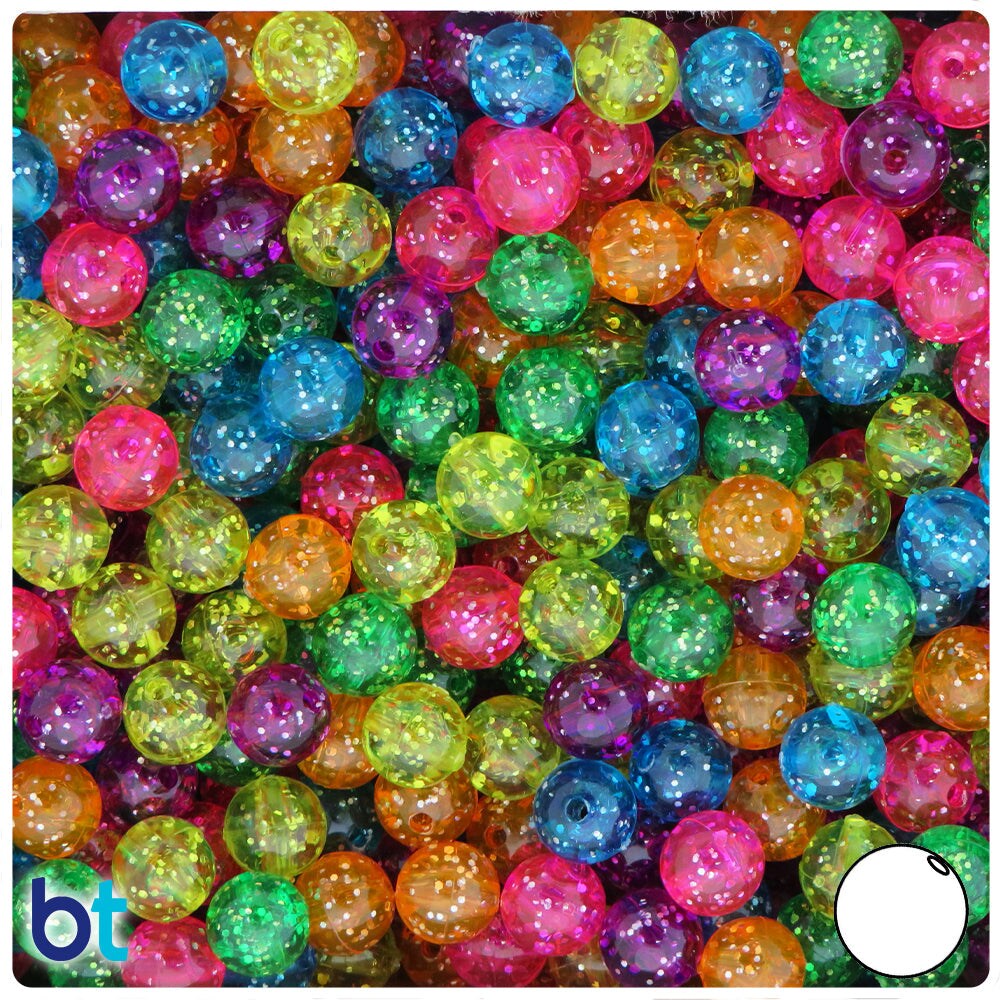 BeadTin Jelly Sparkle Mix 8mm Round Plastic Craft Beads (300pcs)