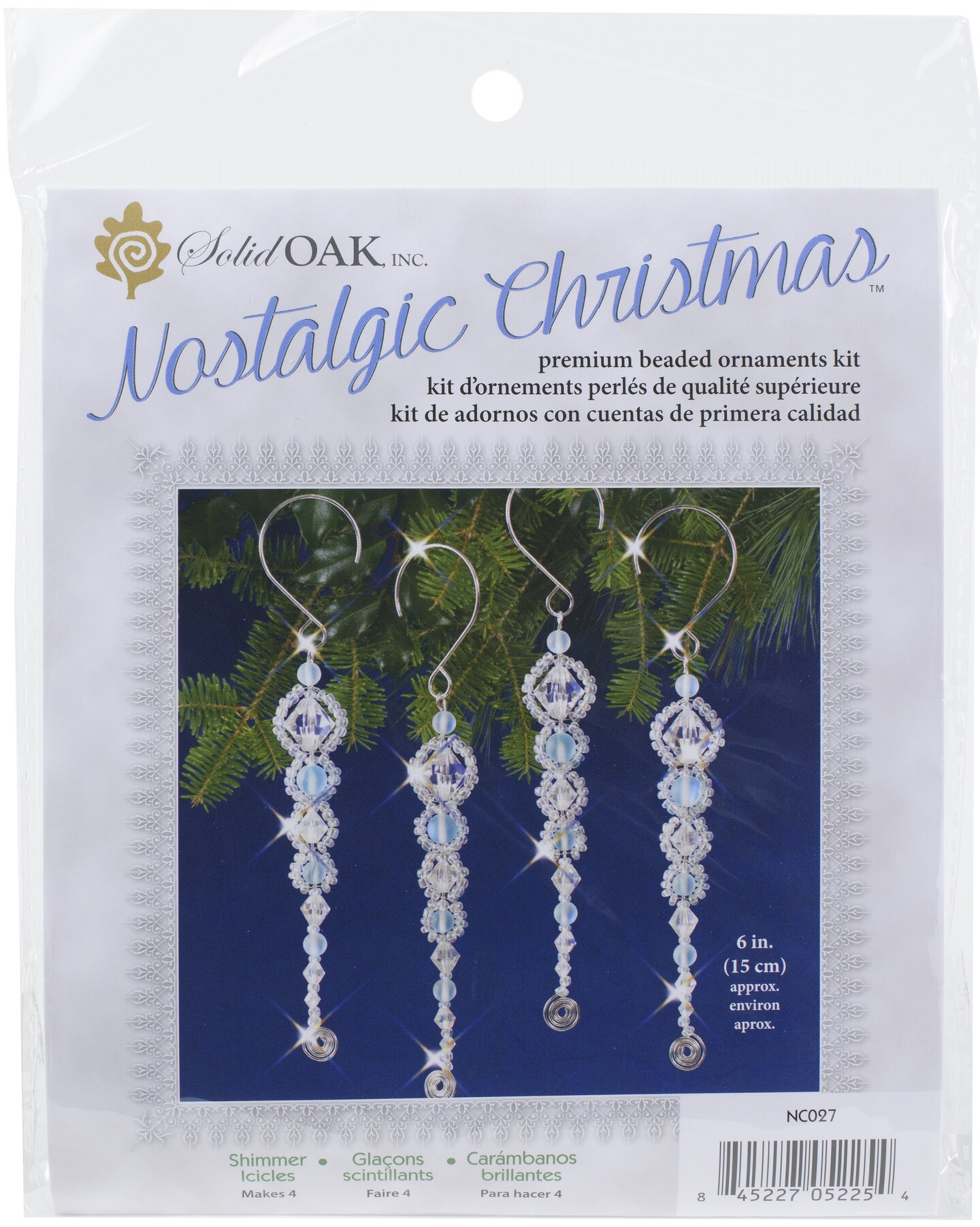 Solid Oak Nostalgic Christmas Beaded Crystal Ornament Kit-Shimmer Icicles Makes 4