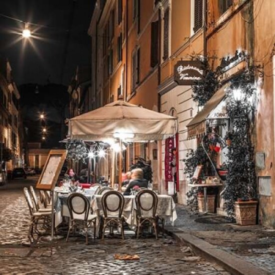 Sidewalk cafe on narrow streets of Rome, Italy Poster Print by  Assaf Frank - Item # VARPDXAF20141109140C01