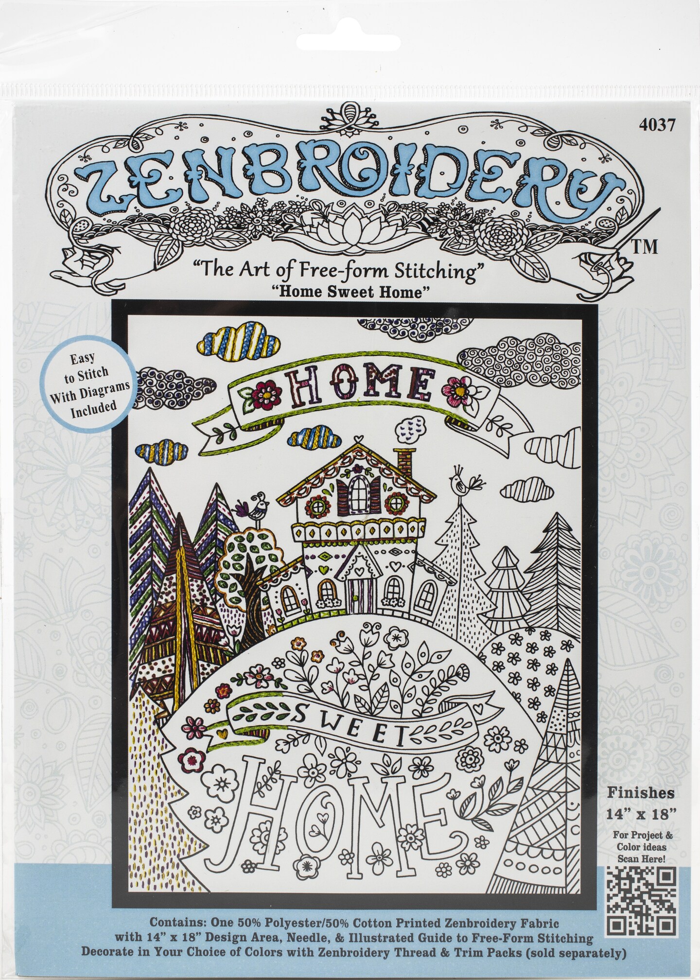 Design Works/Zenbroidery Stamped Embroidery Kit 14&#x22;X18&#x22;-Home Sweet Home