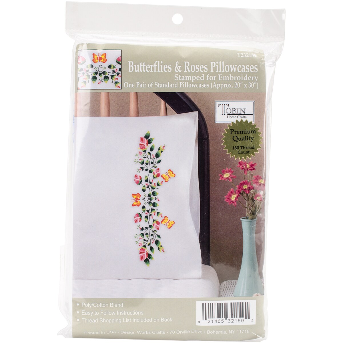 Tobin Stamped For Embroidery Pillowcase Pair 20"X30"Butterflies