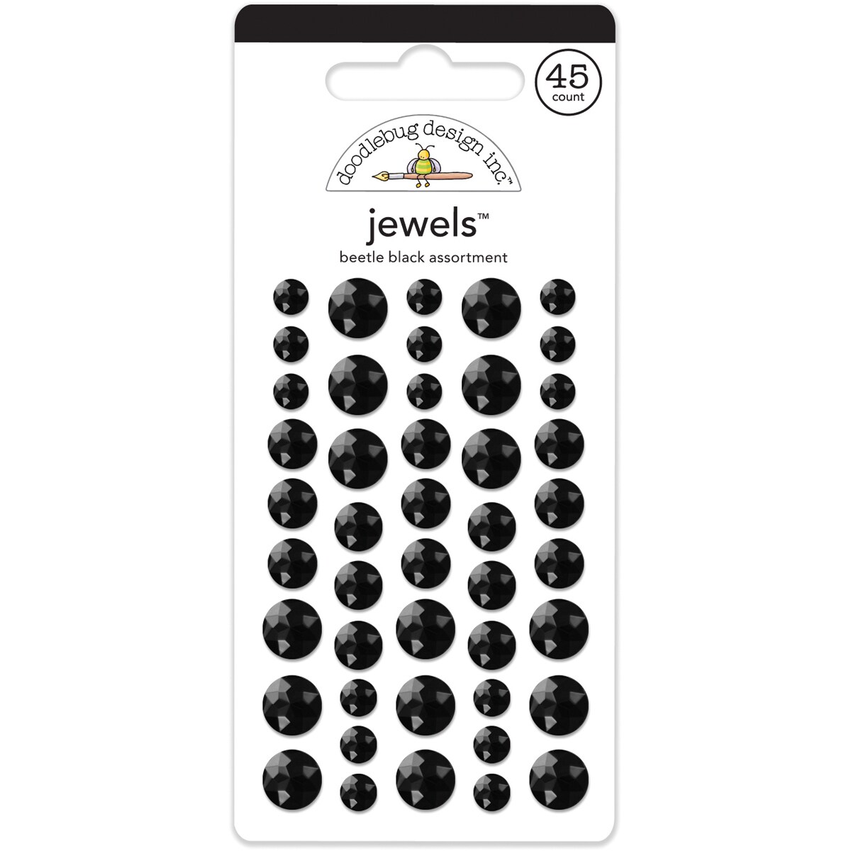 Doodlebug Adhesive Jewels 6mm, 8mm & 10mm 45/Pkg-Beetle Black