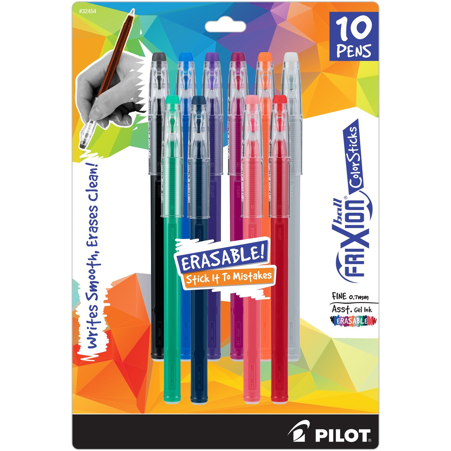 Pilot FriXion Ball Color Sticks Erasable Gel Pens 10/Pkg-Assorted Colors