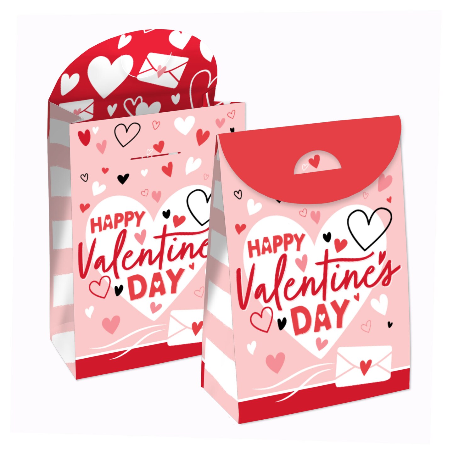 Big Dot of Happiness Happy Valentine&#x2019;s Day - Valentine Hearts Gift Favor Bags - Party Goodie Boxes - Set of 12