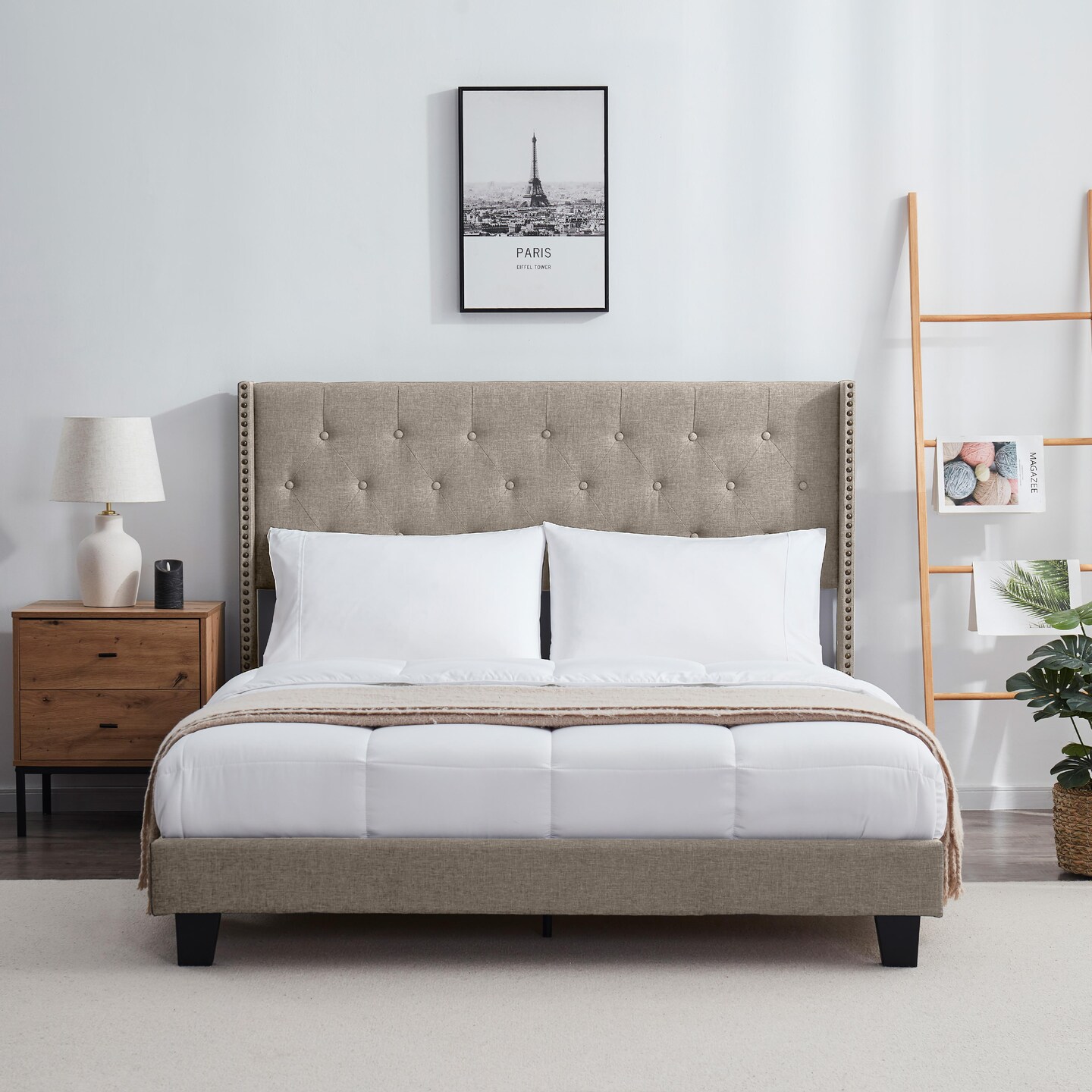 Nestl Wingback Diamond Upholstered Platform Bed