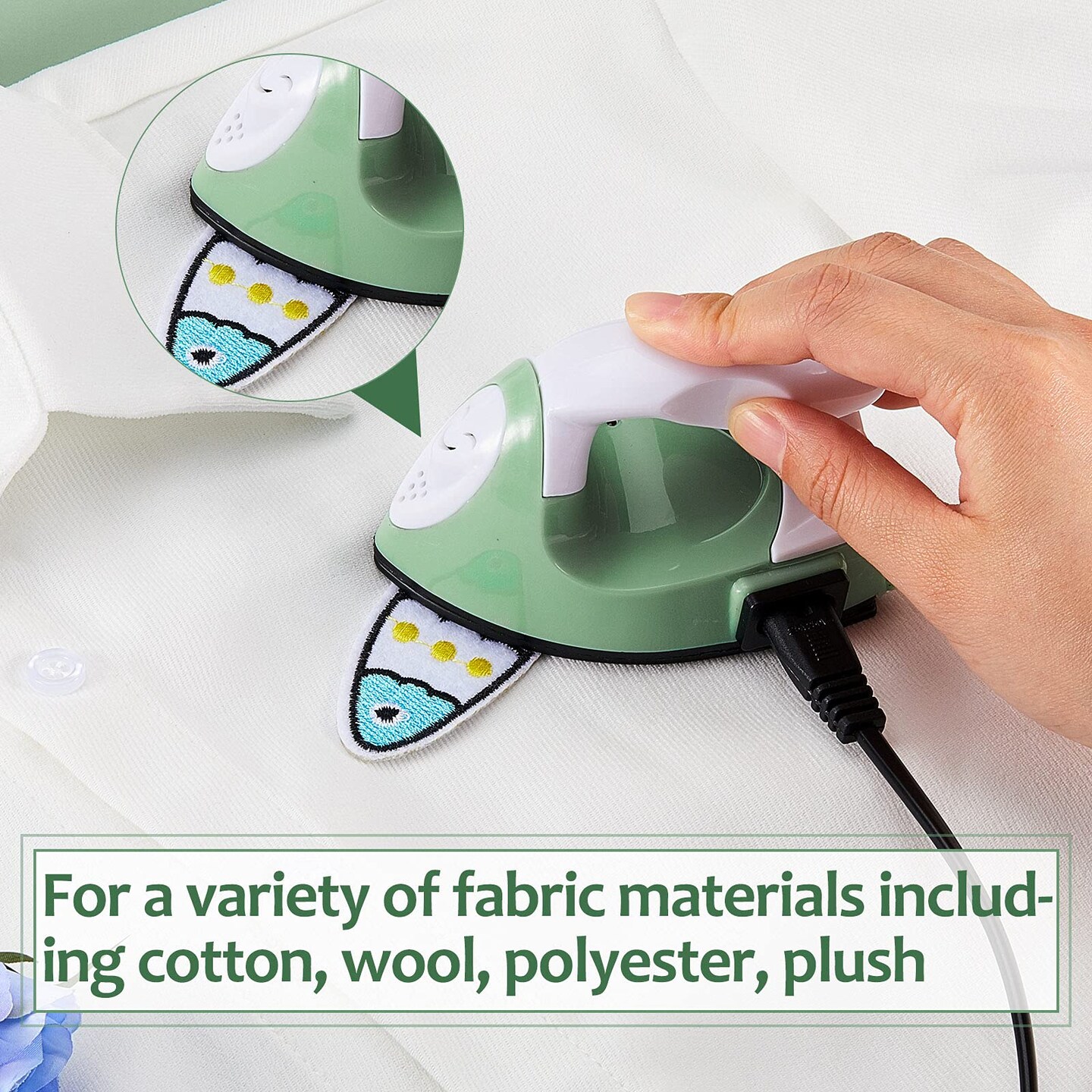 Iron Mini Heat Press Mini Iron Portable Handy Heat Press Small Iron with Charging Base Accessories for Beads Patch Clothes DIY Shoes T-Shirts Heat Transfer Vinyl Projects (Green)