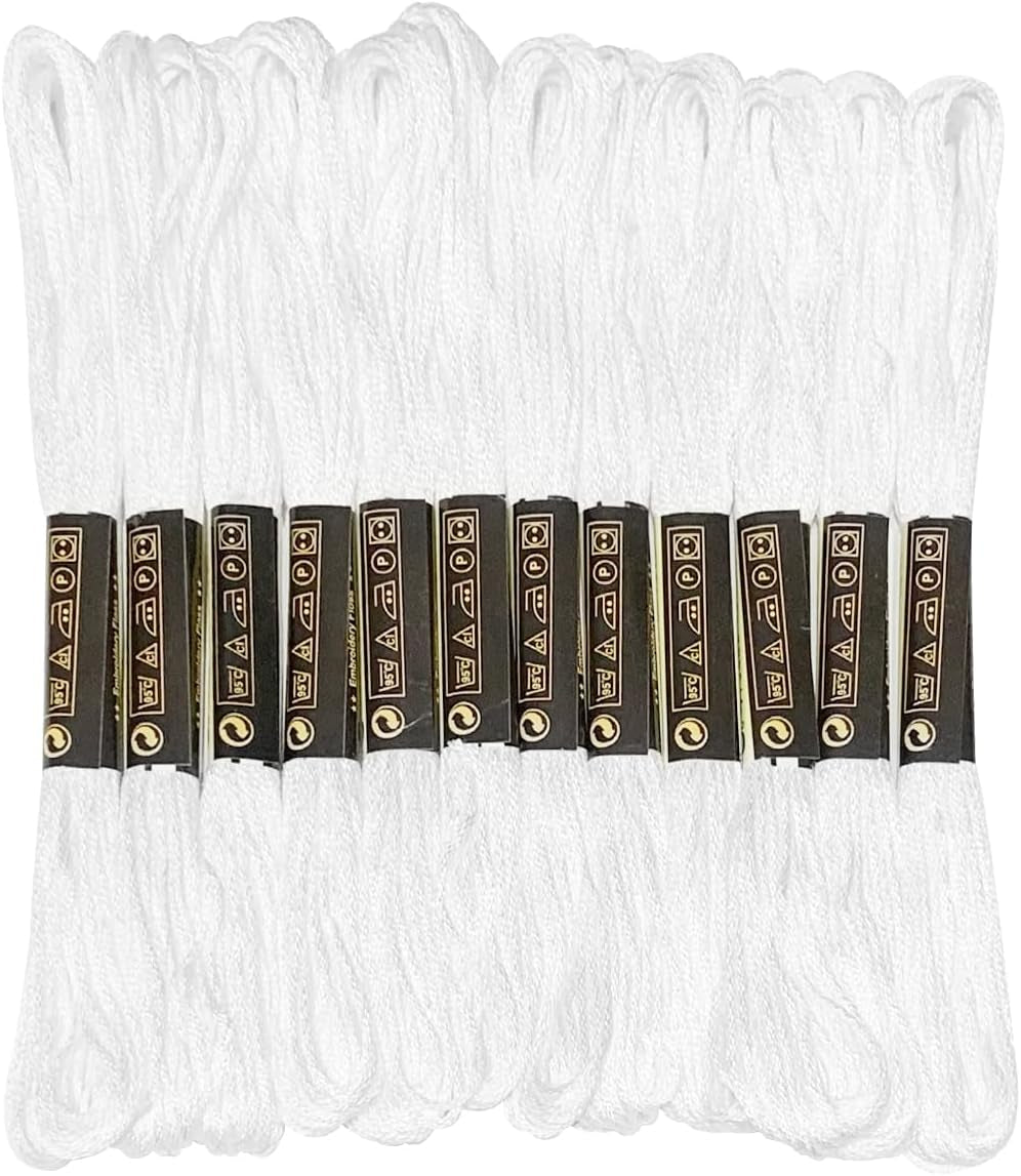 12 Skeins Embroidery Floss White Color, Friendship Bracelet String Cross Stitch Embroidery Thread Floss Bracelet Making Yarn, Craft Floss&#xFF08;White&#xFF09;