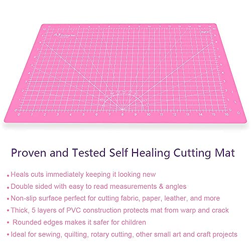 18&#x22;x12&#x22; Thickened Self Healing Cutting Mat, A3 Rotary Cutting Sewing Mat for Crafts, Double Sided 5-Ply Table Cutting Board for Fabric Quilting Art Hobby Project, Pink/Purple