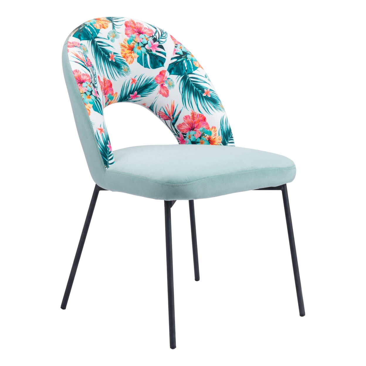 Bethpage Dining Chair Set Of 2 Multicolor Print Green Polyester Velvet Steel