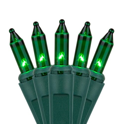 100 Green Mini Lights, Green Wire, 6&#x22; Spacing