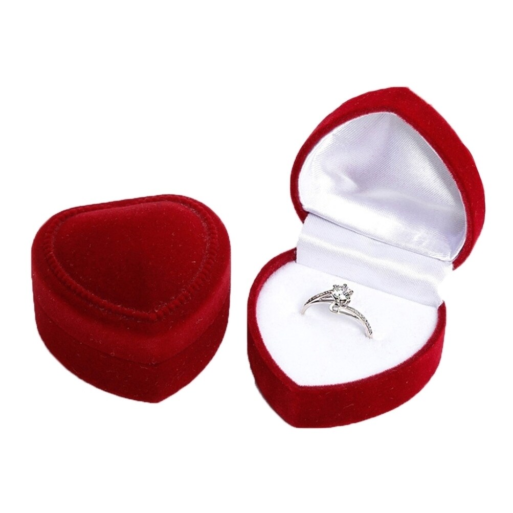 Heart Shape Finger Ring Ear Stud Jewelry Display Holder Storage Box Container