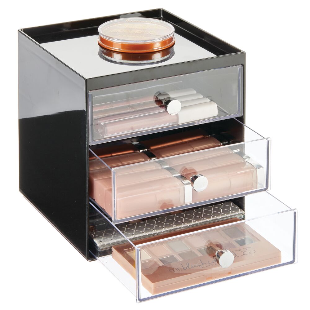 mDesign Plastic 3-Compartment Bathroom Organizer Bin/Makeup Caddy