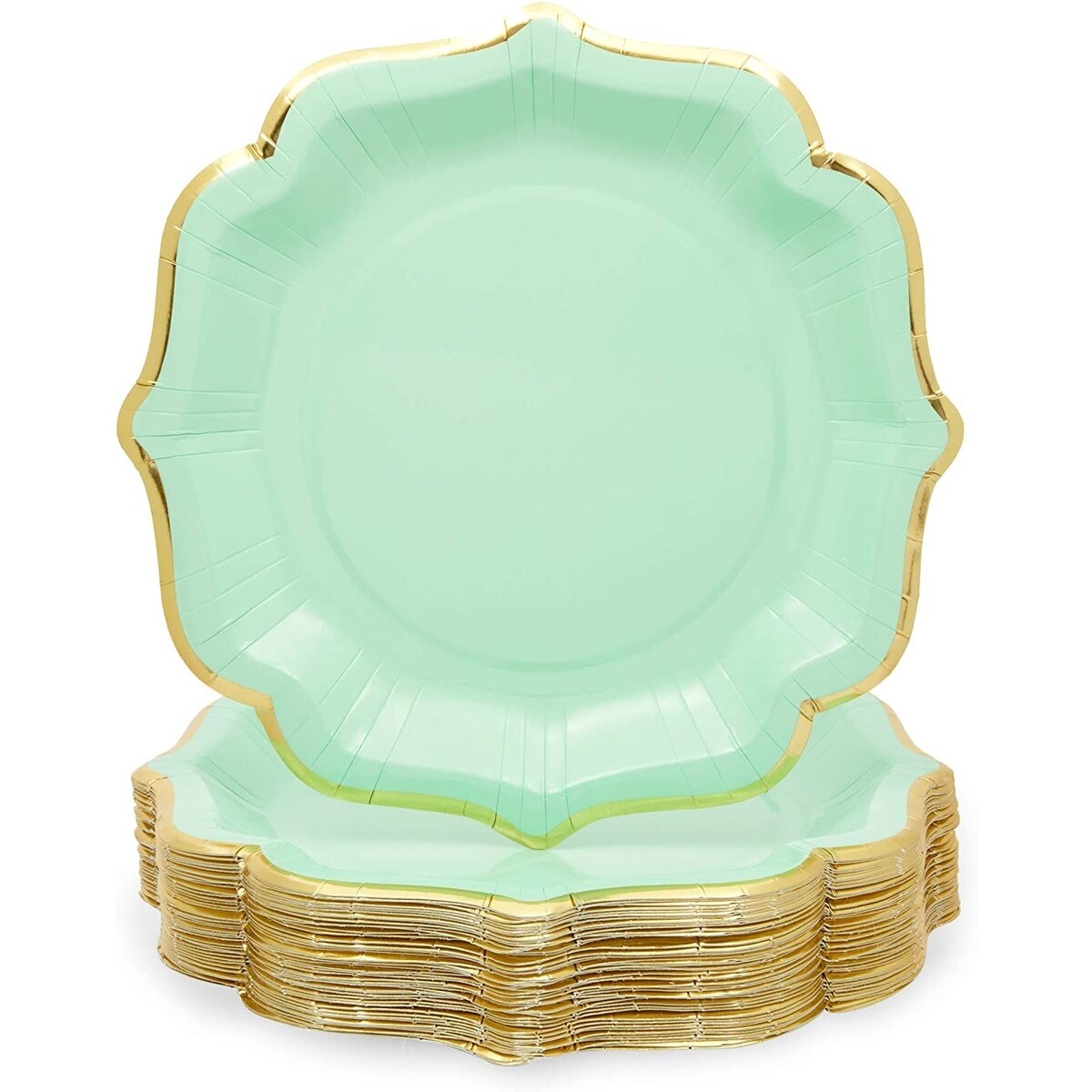 48-Pack Mint Green Paper Plates with Scalloped Edge for Birthday Party (9 in)