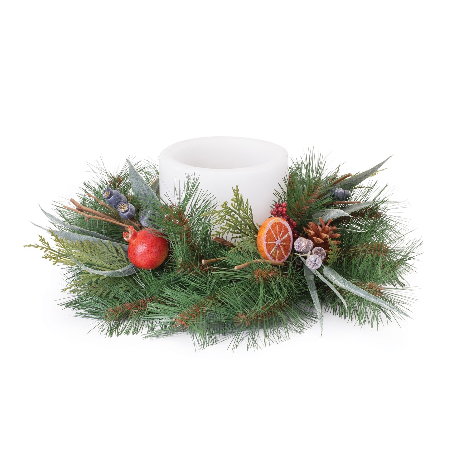 Melrose 18&#x22; Pine with Fruit Artificial Christmas Candle Ring