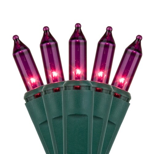100 Purple Mini Lights, Green Wire, 6&#x22; Spacing