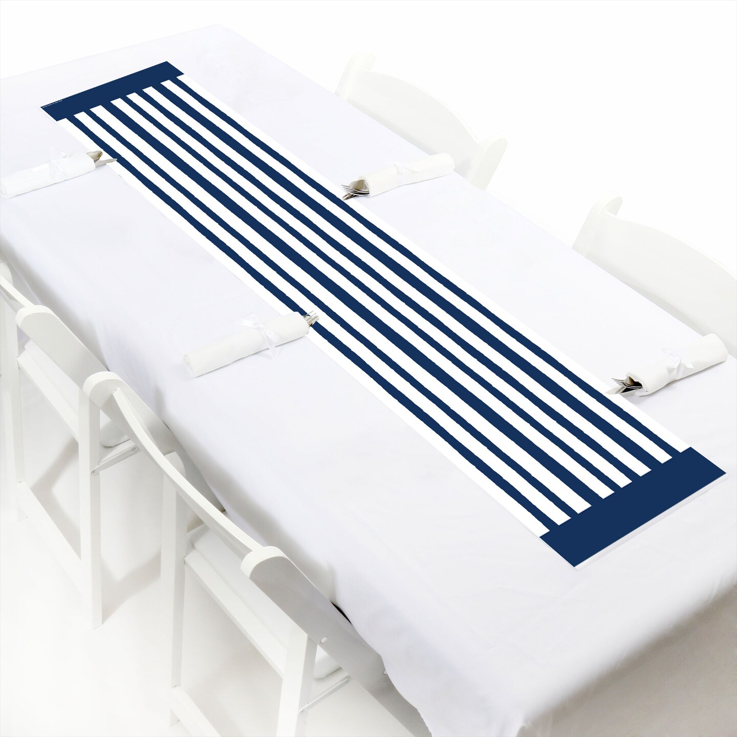 Big Dot of Happiness Navy Stripes - Petite Simple Party Paper Table Runner - 12 x 60 inches