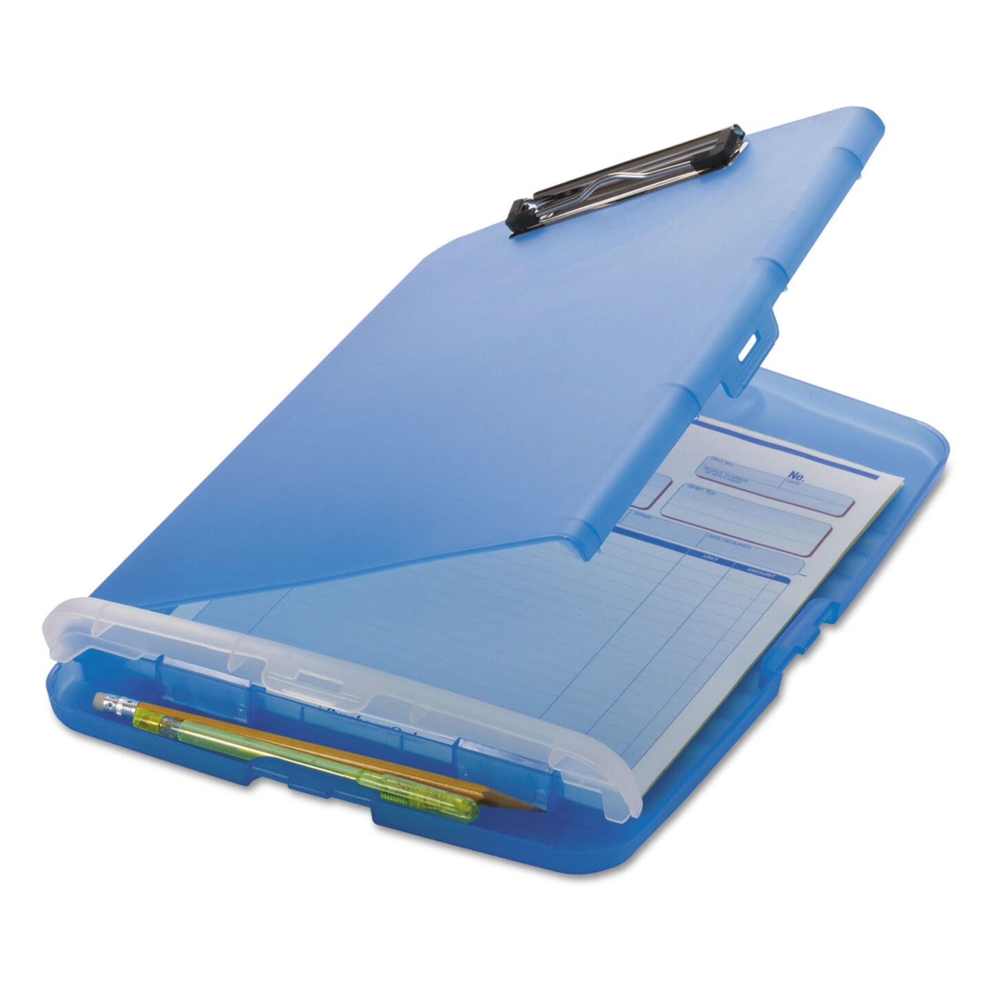 Officemate Low Profile Storage Clipboard 1/2 Capacity Holds 8 1/2 x 11 Translucent Blue