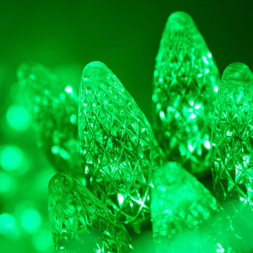 70 Green C6 LED Christmas Lights, Green Wire, 4&#x22; Spacing