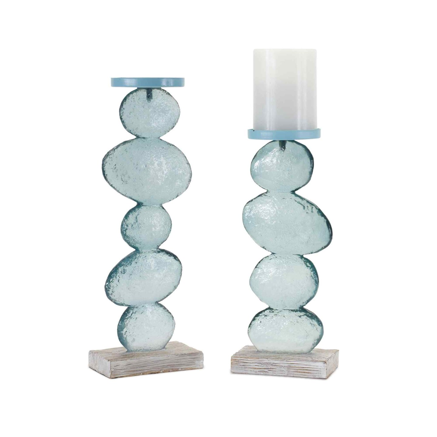 Melrose Stacking Rock Candle Holders - 13.5&#x22; - Blue and White - Set of 2
