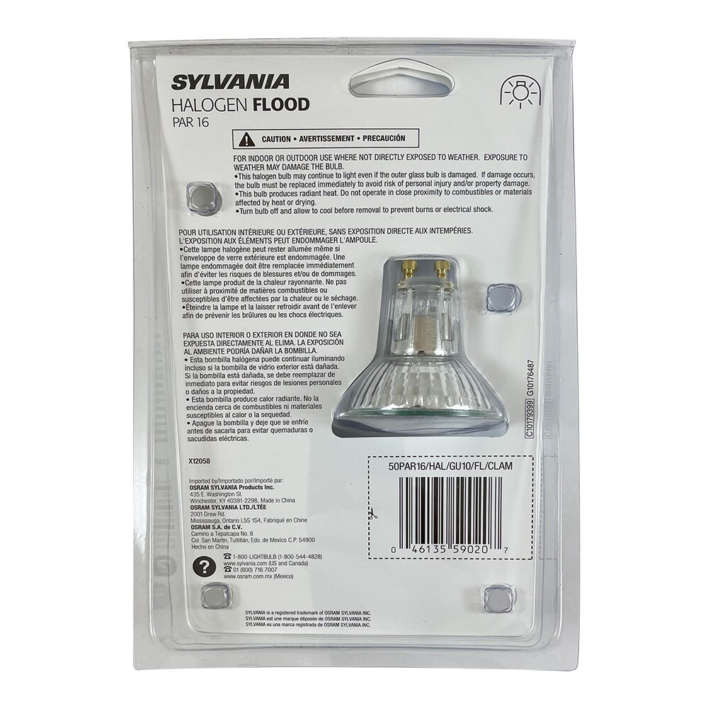 Sylvania 59020 - 50W PAR16 GU10 Base 120 Volt Flood Beam Halogen Bulb