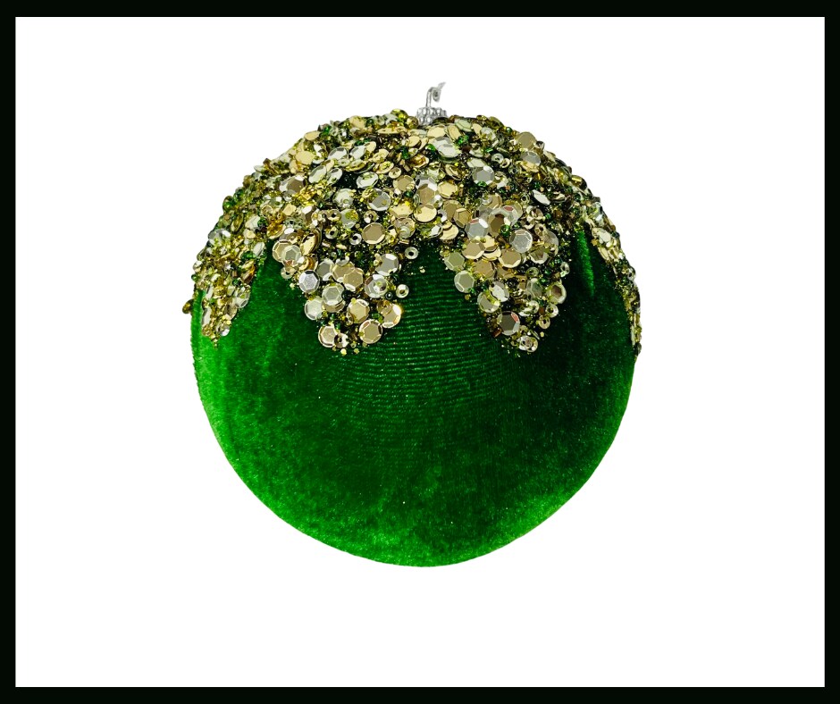 Sparkling Green Velvet Sequin Bead Glitter Christmas Ball Ornament - 4.75-XJ4481E9