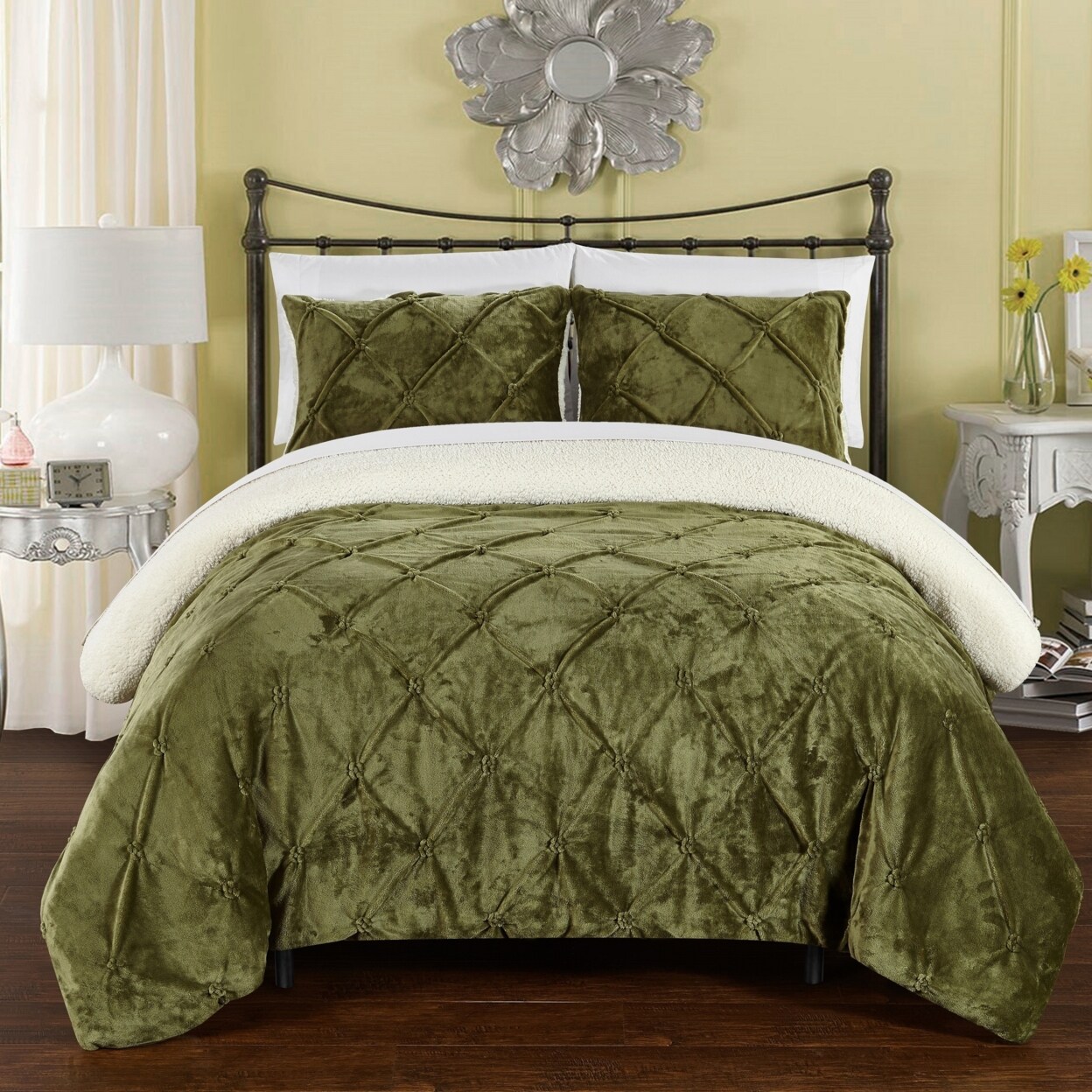 Chic Home Aurelia Pinch Pleated Ruffled and Pintuck Sherpa Lined