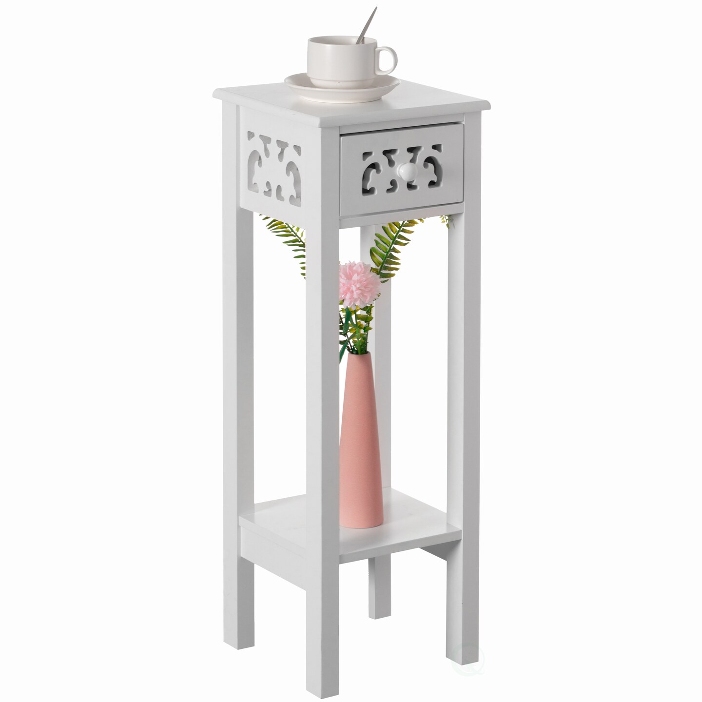 Acacia Wood Slim Bedside Table with Minimalist Design and Space-Saving Functionality, Wood Drawer and Open Shelf Side Table