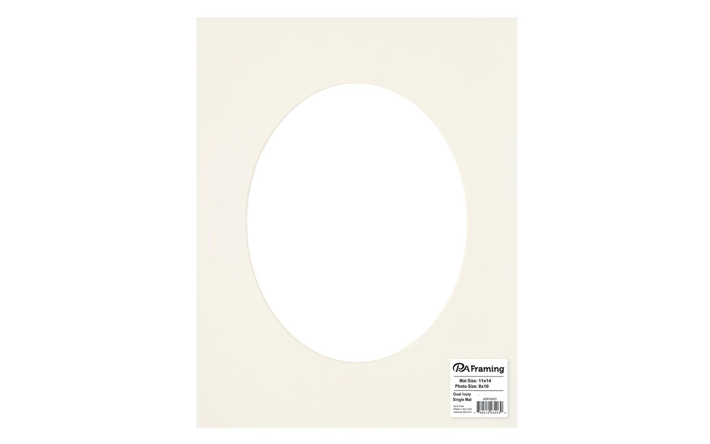 PA Framing Mats Mat Board Center, 11x14 Ivory Cream Core Oval Picture frame  Mat for 8x10 Photo Single layer picture mats with beveled inner edge. Cream  Core, Ivory mat