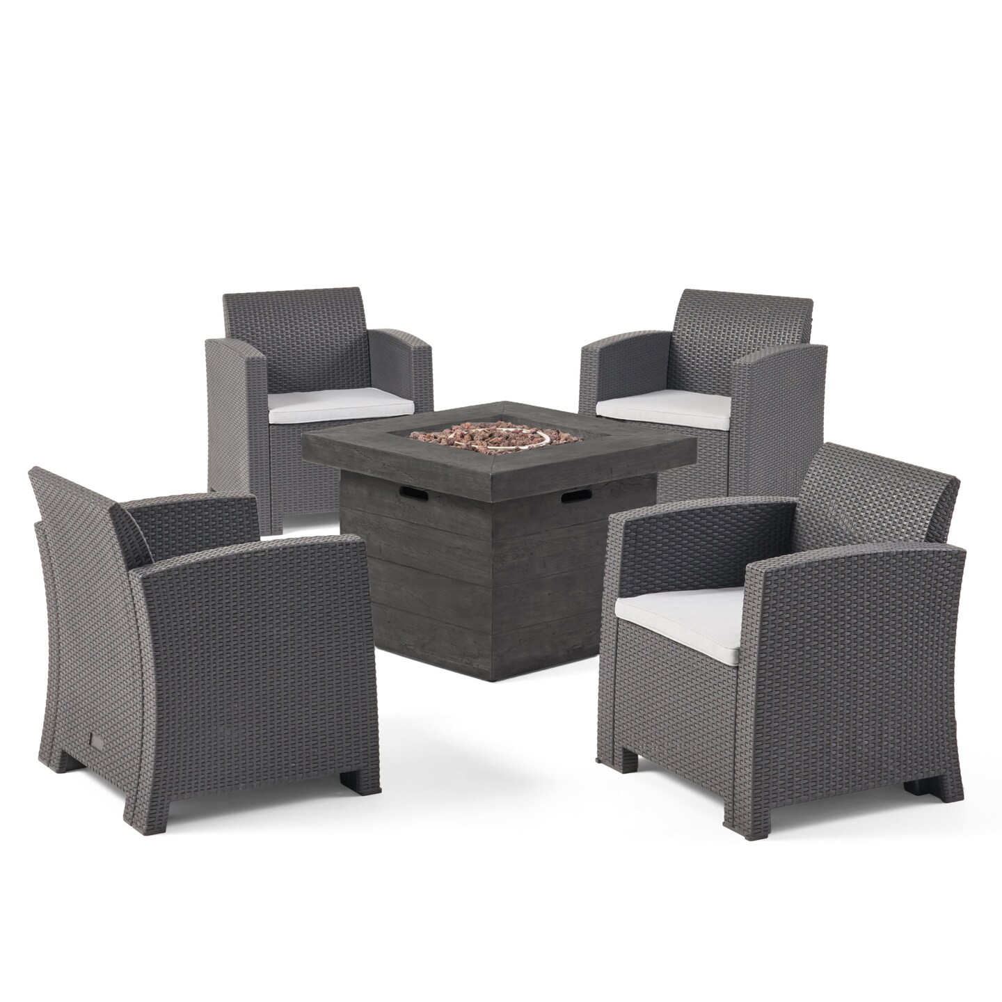 Contemporary Home Living 5pc Gray 4 Seater Outdoor Patio Chat Set with Fire Pit 32&#x22;