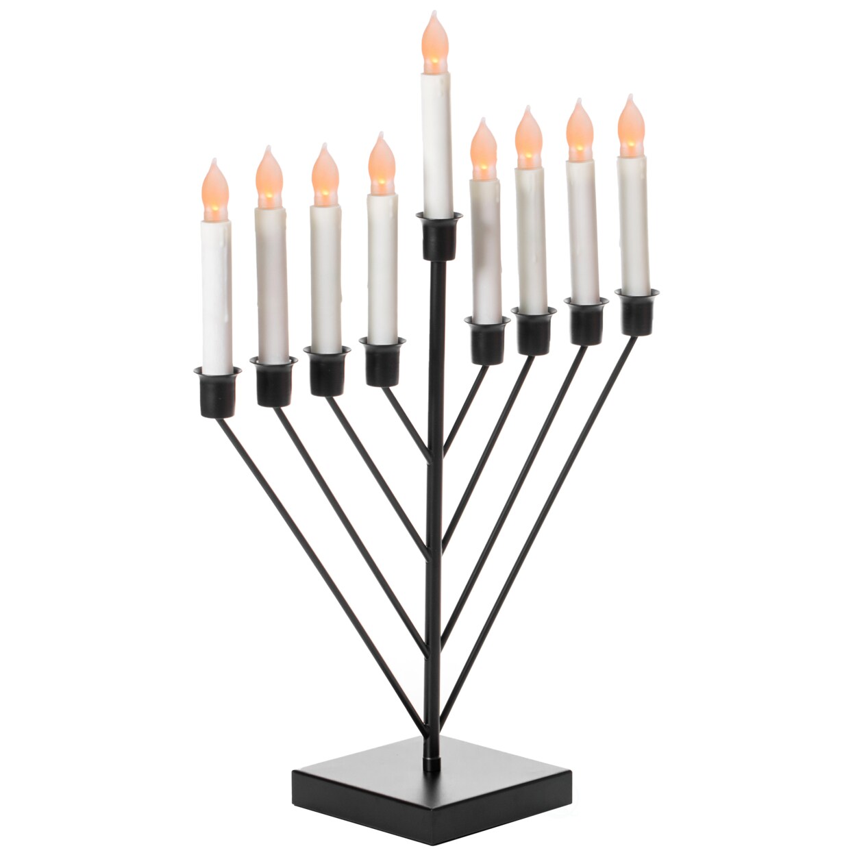 Vintiquewise Nine Branch Electric Chabad Judaica Chanukah Menorah with LED Candle Design Candlestick