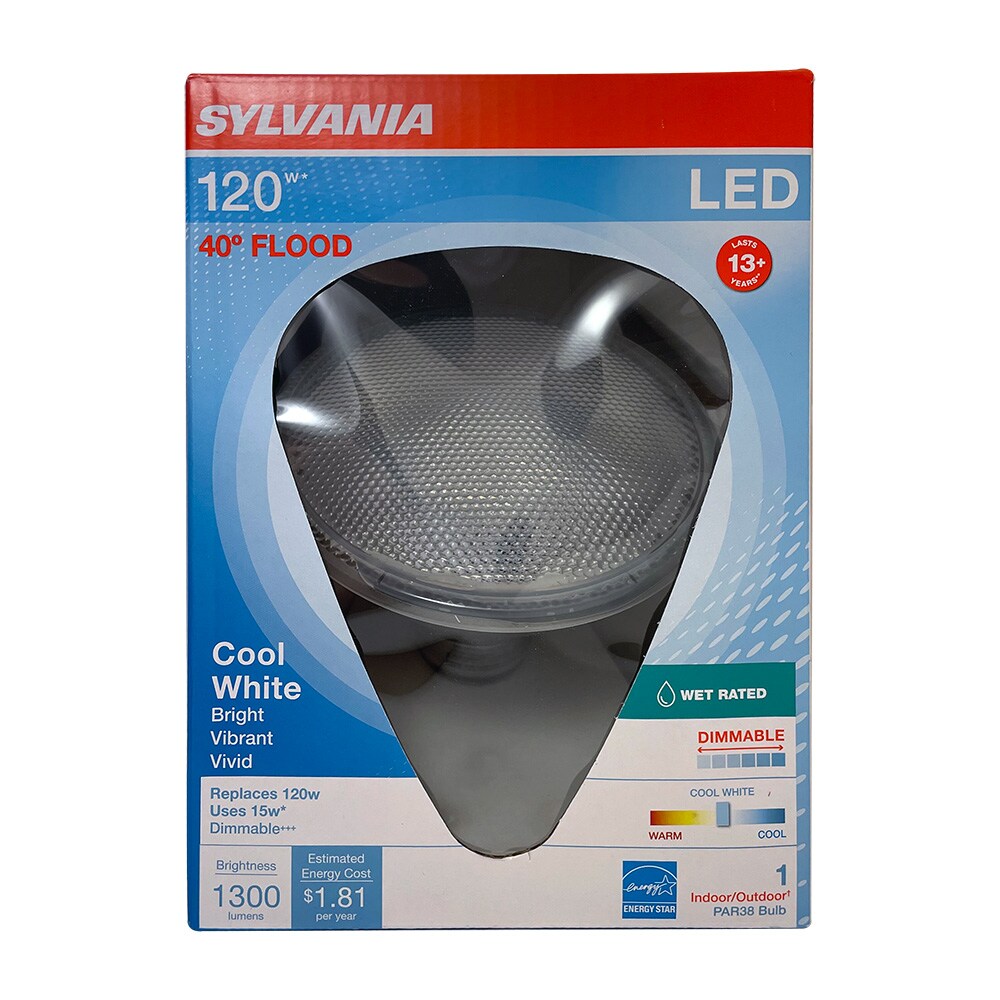 Sylvania 15W PAR38 LED Cool White Flood 40deg 1300LM bulb - 120w Replacement