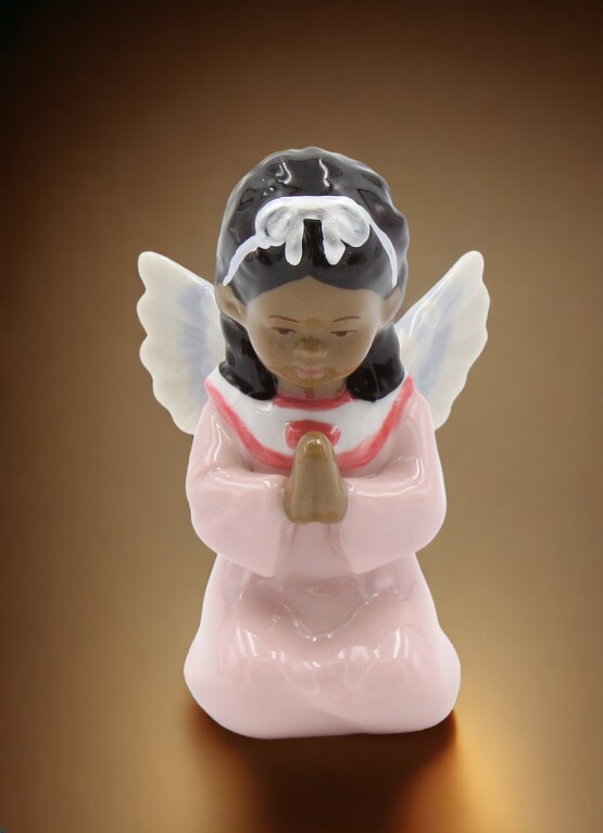 Ceramic African American Guardian Angel Girl Praying Figurine, Home D&#xE9;cor, Religious D&#xE9;cor, Religious Gift, Church D&#xE9;cor, Baptism Gift