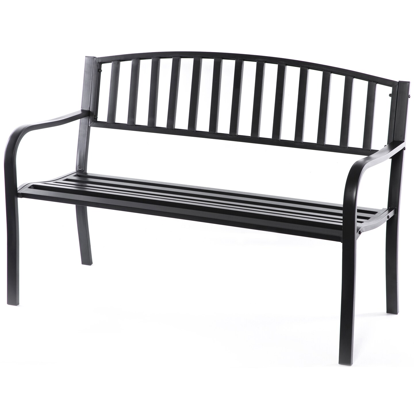 Steel Garden Bench Cast Iron Frame Black Patio Seating 3 Person 500 Lbs Capacity