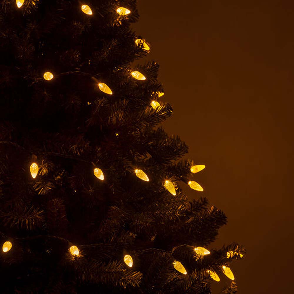 70 Gold C6 LED Christmas Lights, Green Wire, 4&#x22; Spacing
